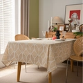Elegant rectangular cotton linen tablecloth with beige and brown geometric leaf pattern - 60x60cm / Khaki Barley (Without Lace)