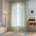 Semi-sheer curtains with green geometric leaf prints for a minimalist Nordic living room - Large Size / Green Leaf Rod Pocket Style