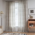 Semi-sheer curtains with gray leaf geometric pattern for living room windows - Large Size / Gray Leaf Hook Style