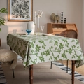 Elegante rechteckige Tischdecke mit grünem Blumenmuster auf cremefarbenem Stoff - Sondergröße / Jacquard Grüne Rose Ohne Rand