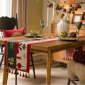 Festive red jacquard table runner with Happy New Year motifs and colorful tassels - 35X140cm / Bowknot Green Blessing With Tassels