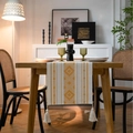 Runner da tavola boho crema con ricamo geometrico giallo e accenti di nappe - Giallo / 35*120cm