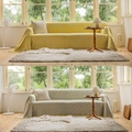 Omkeerbare geel-grijze bankdeken met visgraatpatroon en decoratieve franjes - Geel Grijs Diamantpatroon / 180x340cm