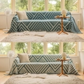 Blauw-witte geometrische bankhoes met visgraatpatroon en franjes in een noordse stijl - Beige Groen Diamantpatroon / 180x340cm