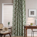 Tenda color crema in stile lino con motivi di viti verdi e frange di nappe eleganti - Stile tasca per asta / Rosa Verde/Bianco Beige