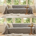 Moderne bankhoes met grijs en beige geometrisch V-patroon en korte franjes - 130-180 / Grijs Wit Ruit