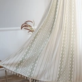 Bohemian beige curtain with dark green geometric diamond patterns and white tassels - 150x160 / Green Geometric (Rod Pocket)