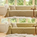 Moderne gele bankovertrek met geometrisch bergpatroon en decoratieve franjes - 130-180 / Beige Geel Ruit