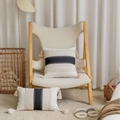 Bohemian style cream throw pillow with black woven stripes and beige tassels on a chair - Black Middle Style (Pillowcase Only Without Core)