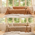 Dikke geometrische oranje en crème bankhoes met franjes voor modern interieur - 130-180 / Beige Oranje Ruit
