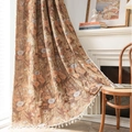 Rideau jacquard orange-brun avec motifs floraux et bordure à pompons de style vintage - 150x220cm / Pissenlit Café Jacquard (Crochet)