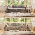 Grijs-witte bankhoes met geometrisch patroon en decoratieve kwastjes aan de randen - 130-180 / Beige Grijs Ruit