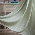 Sage green rustic cotton linen curtain with white embroidery and elegant tassel fringe - Multiple Green Non-perforated Rice Broom Handles / 140-120