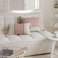 Set of two cream embroidered pillow covers with red diamond patterns and tassels - Red Grid Style (Pillowcase Only Without Core)