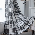 Black and white checkered curtain with cute rabbit pattern and decorative tassels - 150x220cm / Rabbit Black Plaid (Rod Pocket)