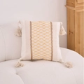 Bohemian style square pillow cover with yellow diamond pattern and tassels on cream fabric - Yellow Grid Style (Pillowcase Only Without Core)