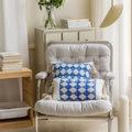 Rectangle lumbar pillow with blue geometric embroidery and tassels in a cozy home setting - 40x60CM (Without Insert) / Blue Squares Style