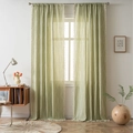 Tende verde salvia con motivi a onde bianche e nappe per un arredamento accogliente - Verde / Stile tasca per asta / 160
