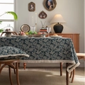 Navy blue jacquard tablecloth with feather leaf patterns and fringe edges on dining table - 60cmx60cm / Blue Seaweed Pattern