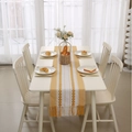 Nordic woven table runner with yellow stripes and handmade tassels for home decor - 35cmx140cm / Yellow