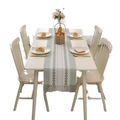 Green and white striped jacquard table runner with textured weave and tassels - 35cmx140cm / Light Green