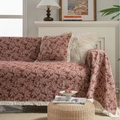 Vintage brick red leaf pattern sofa cover blanket with decorative cream white tassels - Jacquard Red Water Grass White Fringe / Custom Size
