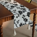 Nordic jacquard table runner with black floral patterns and white woven tassels - 33x350 / Black Rose (Jacquard/White Tassel)