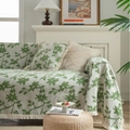 Detail of vintage floral sofa throw with elegant fringe and matching pillow cover - Custom Size / Jacquard Green Rose with White Fringe
