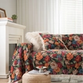 Europäischer Vintage Sofaüberwurf mit Blumenmuster und Fransen für Dekoration - 140x180cm / Jacquard Schwarze Basis Iris (Weiße Quaste)
