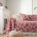 Jacquard Sofadecke in Rot und Beige mit Blumenmuster, Quasten und passendem Kissen - 140x180cm / Jacquard Rote Kokospalme Weiße Quasten