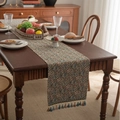 Vintage blue floral jacquard table runner with decorative tassel trim for dining decor - Jacquard Bouquet Blue Tassels / Standard Runner