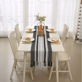 Nordic black and white geometric table runner with tassels made of cotton linen blend - 35cmx120cm / Black
