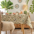 Beige table cloth with bird and floral pattern in rustic jacquard textured fabric - 60x60cm / Jacquard Beige Orioles