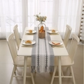 Gray and white striped table runner with woven dots and decorative side tassels - 35cmx120cm / Gray