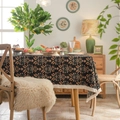 Vintage floral tablecloth with orange flowers on black fabric and elegant fringe edges - 60x60cm / Jacquard Black Plum
