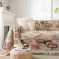 Jacquard chenille sofa cover with abstract geometric patterns and decorative tassels - Jacquard Coffee Rings with White Fringe / Custom Size
