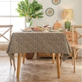 Rectangle tablecloth with vintage floral diamond pattern in cream and blue cotton linen - Jacquard Bouquet No Lace / 90-90