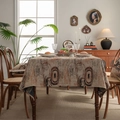 Vintage jacquard tablecloth and chair cushion set with abstract orange concentric circles - 60cmx60cm / Coffee Annual Rings