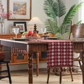 Retro red and white checkered table runner with elegant tassels on a dark wood table - Jacquard Red White Checker Red Tassel / Standard Runner