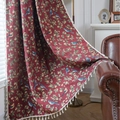 Vintage red jacquard curtain with floral bird pattern and white tassels for home decor - 150x220cm / Jujube Red Two Orioles (Rod Pocket)