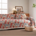 Copridivano jacquard bohémien beige con motivi floreali colorati e dettagli con frange - 180x420cm / Zucca Jacquard con Frange Bianche