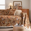 Coperta per divano in jacquard spesso con motivi floreali arancioni e nappe bianche - 180x420cm / Tarassaco Caffè Jacquard con Frange Bianche