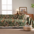 Woven sofa cover with green floral marigold pattern and tassels in a cozy home setting - Green Dandelion (With Tassels) / Custom Size