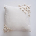 Boheemse kussenhoes in crème beige met decoratieve kwastjes op de hoeken 45x45 cm - 45x45 Alleen Kussenhoes / Effen Linnen Textuur Kussenhoes Met Diagonale Kwastjes