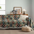 Bohemian retro throw blanket with colorful diamond jacquard and cream fringe edges - Jacquard Geometric Green Series White Tassels / Custom Size