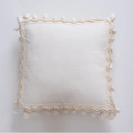 Boheemse crèmekleurige kussensloop met decoratief geweven kant en kwastjes - 45x45 Alleen Kussenhoes / Effen Linnen Textuur Kussenhoes Met Kwastjes Aan Vier Zijden