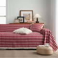 Red and white checkerboard sofa throw blanket with elegant fringe and matching pillows - Jacquard Red & White Plaid with White Tassels / Custom Size