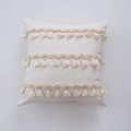 Boheems crèmekleurig kussensloop van katoen en linnen met decoratieve franjes - 45x45 Alleen Kussenhoes / Effen Linnen Textuur Kussenhoes Met Drie Rijen Kwastjes