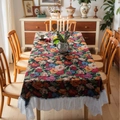 Europese vintage bloemen tafelkleed met witte kantruches voor rechthoekige tafels - 90x90cm / Zwart