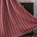 Red and white checkered patterned curtain fabric with elegant off-white tassel trim details - Jacquard Red and White Lattice (Rod Pocket) / 150x160cm